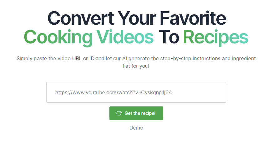 Video2Recipe screenshot