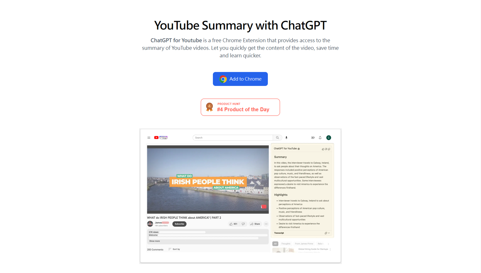 ChatGPT for Youtube screenshot