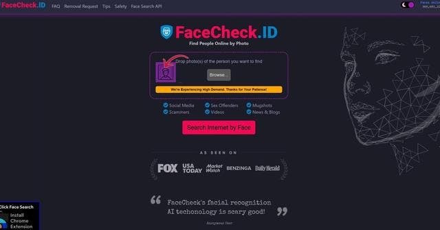 FaceCheck ID screenshot