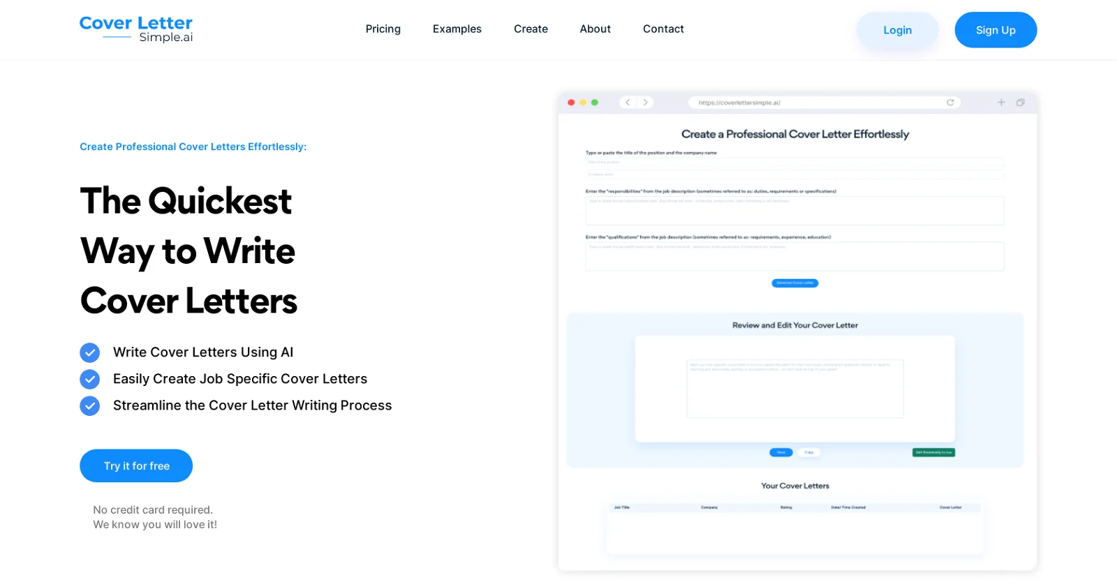 CoverLetterSimple.ai screenshot