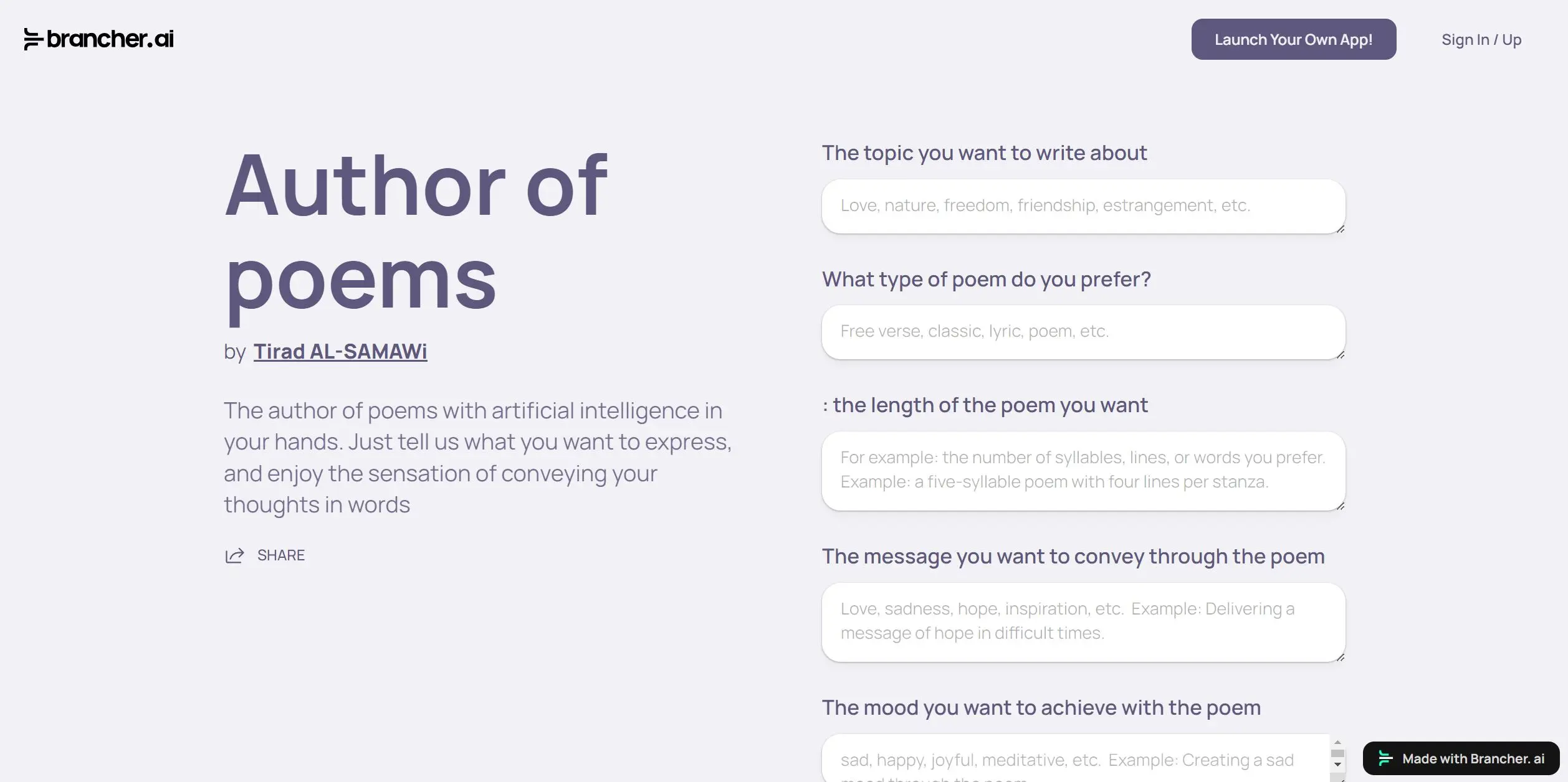 Author of poems screenshot