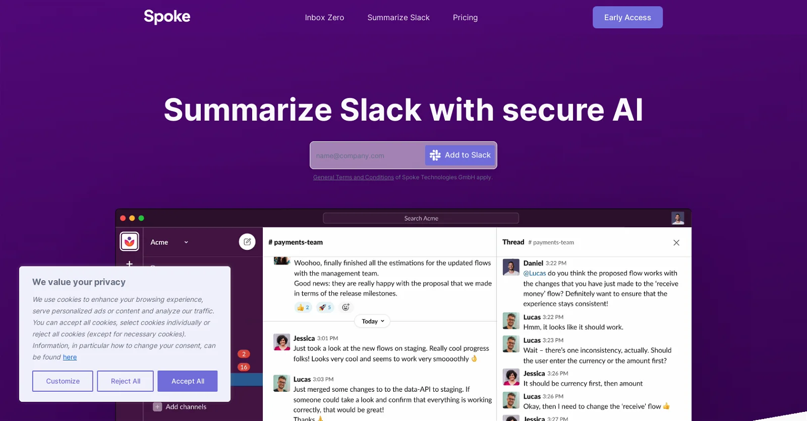 Spoke.ai Slack Summarization screenshot