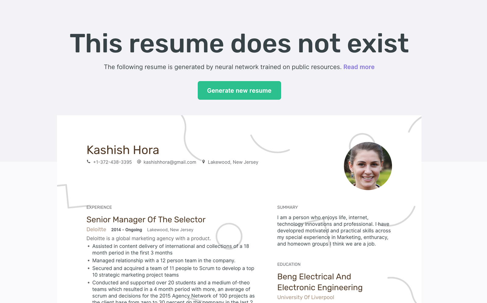 This Resume Does Not Exist screenshot