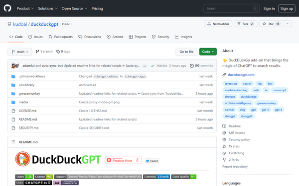 DuckDuckGPT screenshot