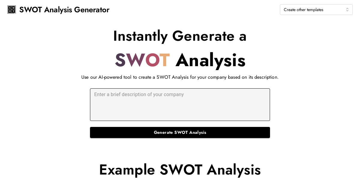 AI SWOT Analysis screenshot