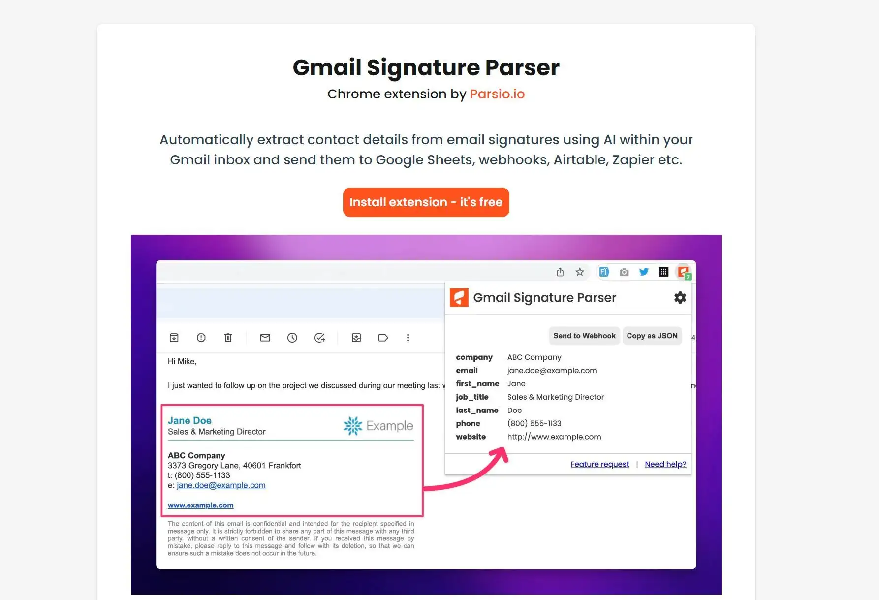 Gmail Signature Parser screenshot