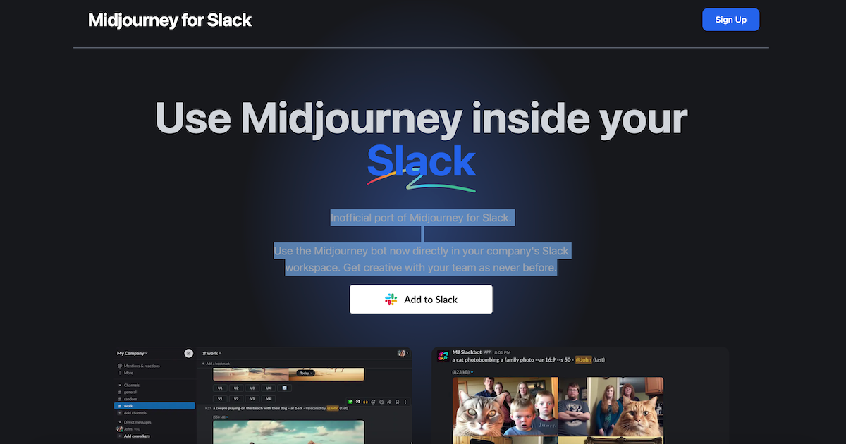 Midjourney for Slack screenshot