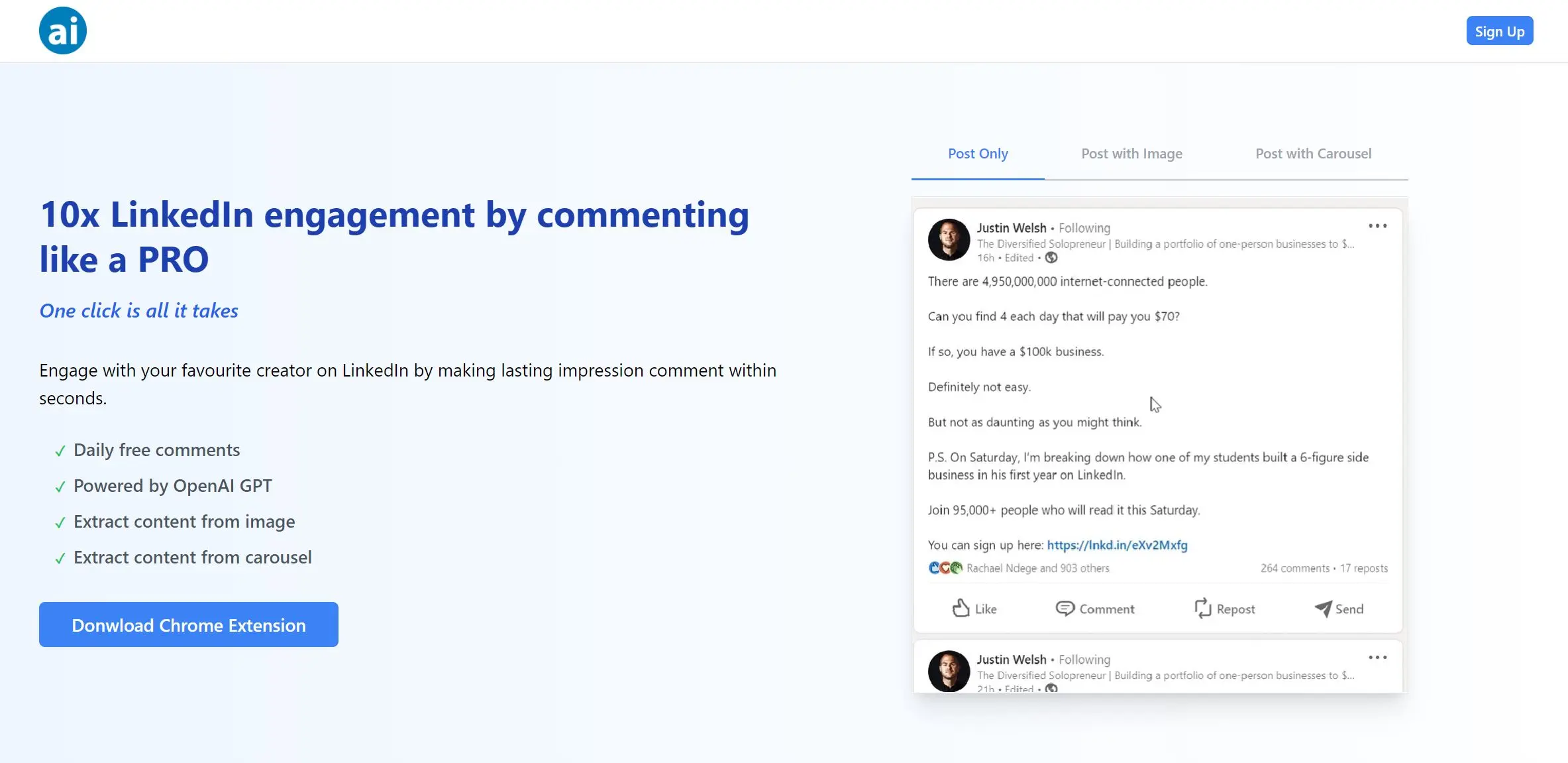 LinkedIn Comment AI screenshot