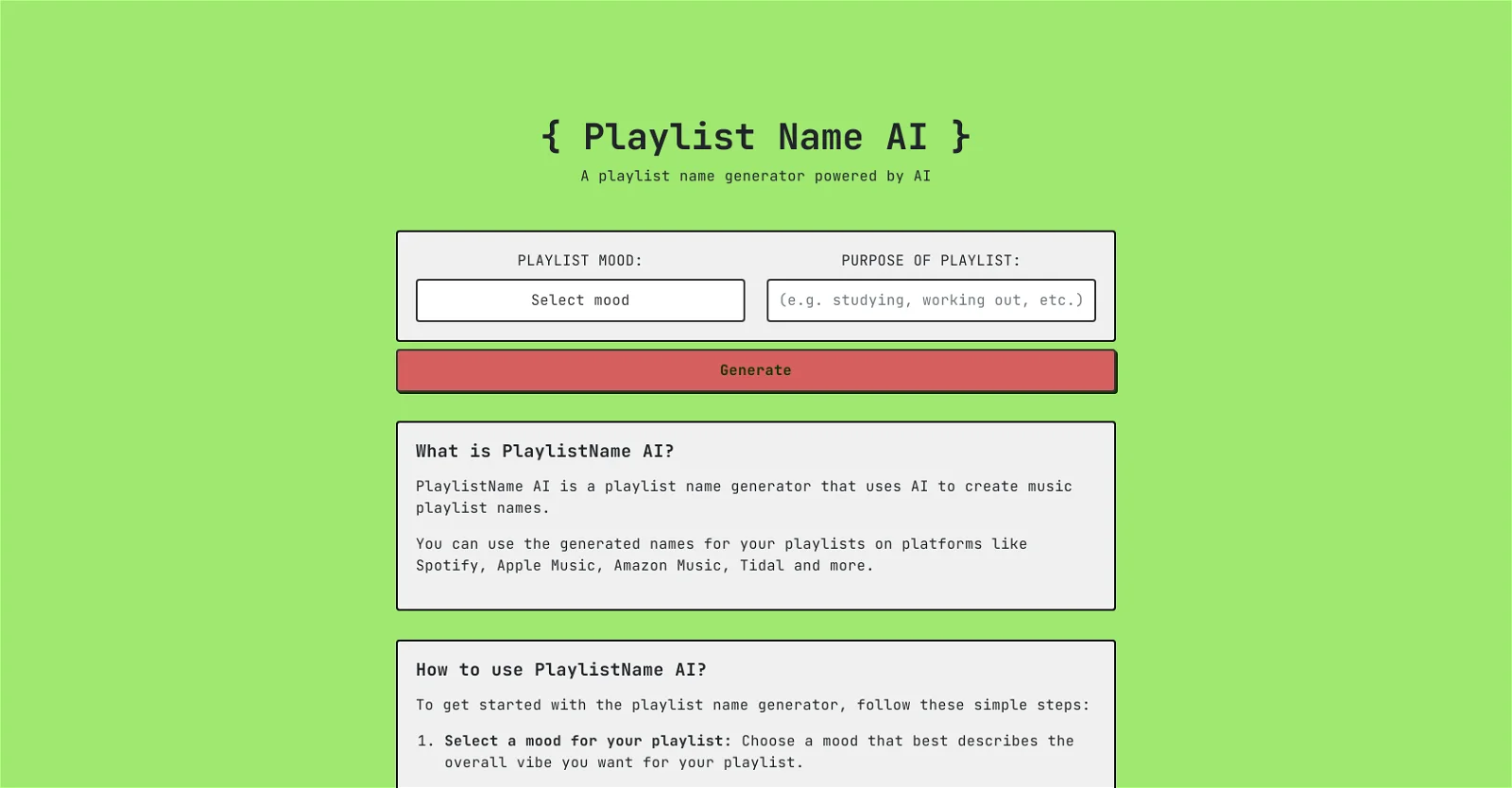 PlaylistName AI screenshot