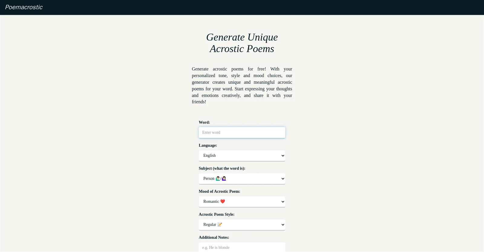 Poemacrostic screenshot