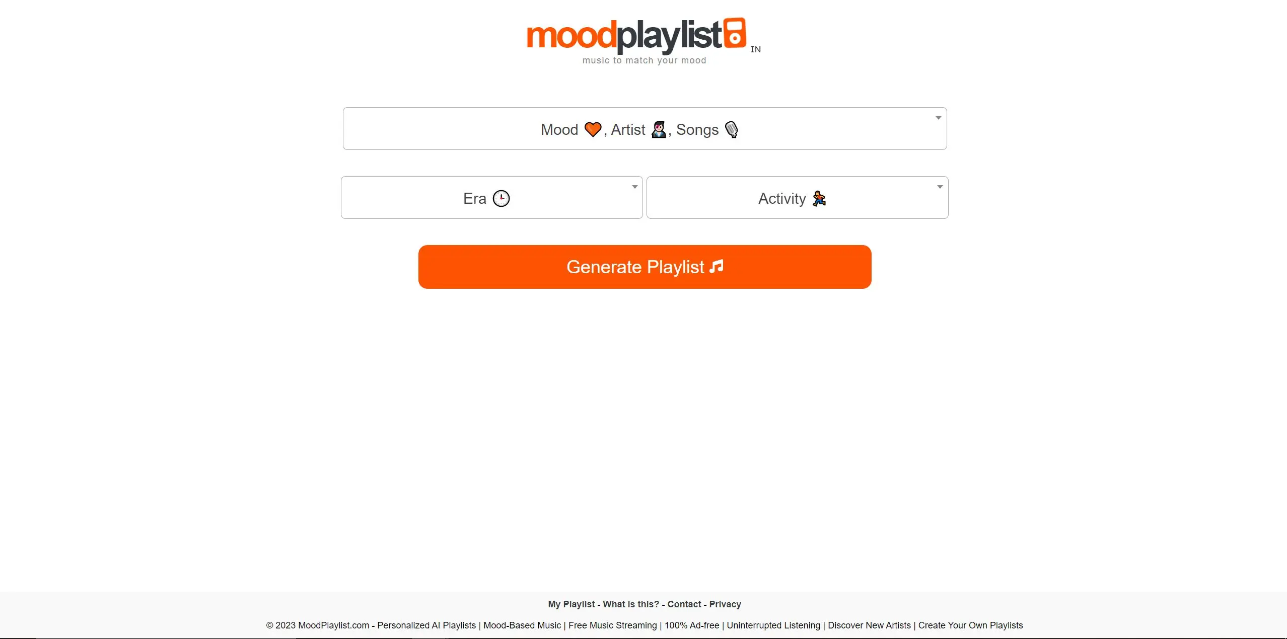 Moodplaylist.com screenshot