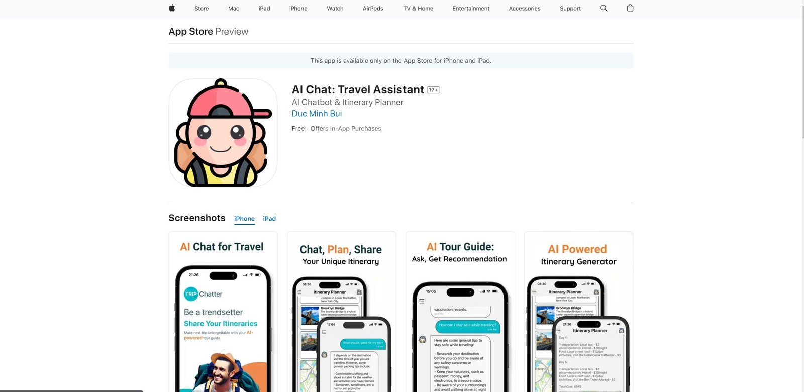 AI Chat Travel Assistant screenshot