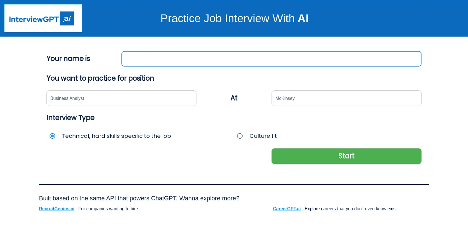 InterviewGPT screenshot