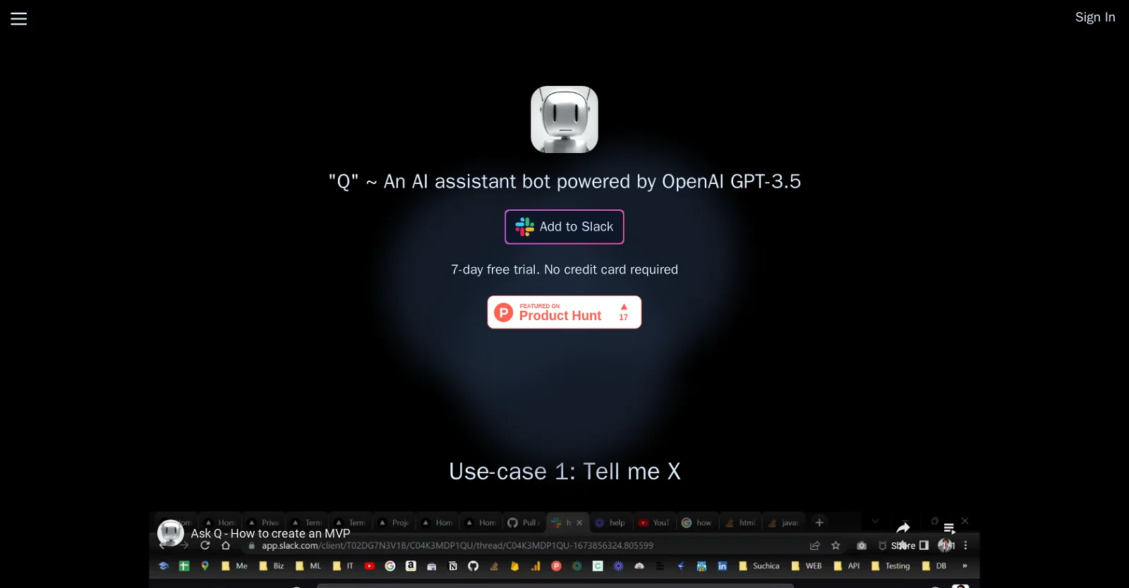 Q Slack Chatbot screenshot