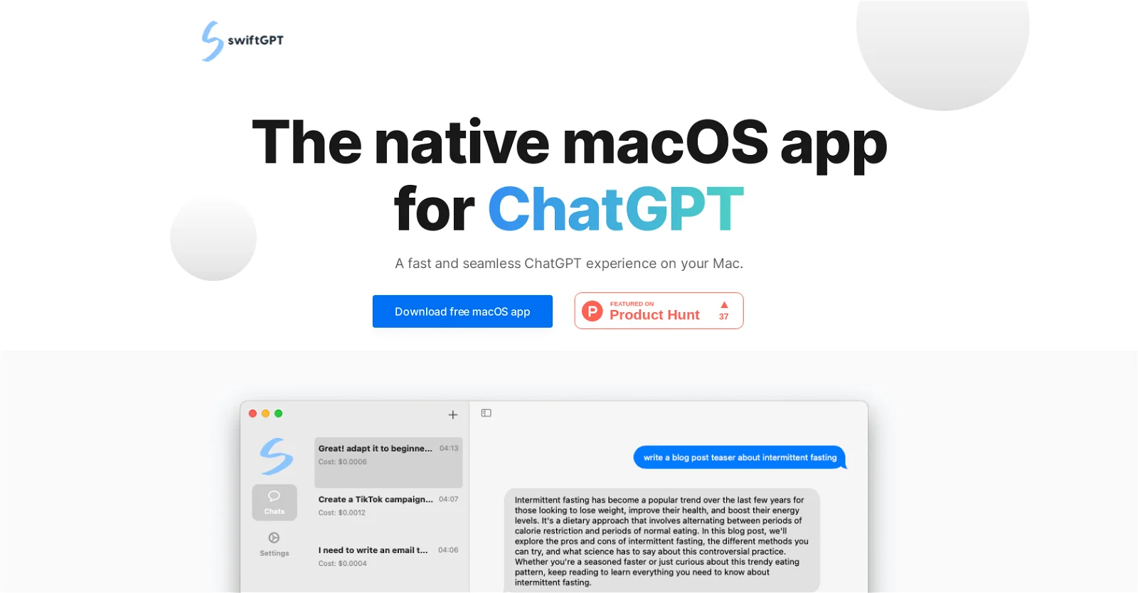 SwiftGPT screenshot