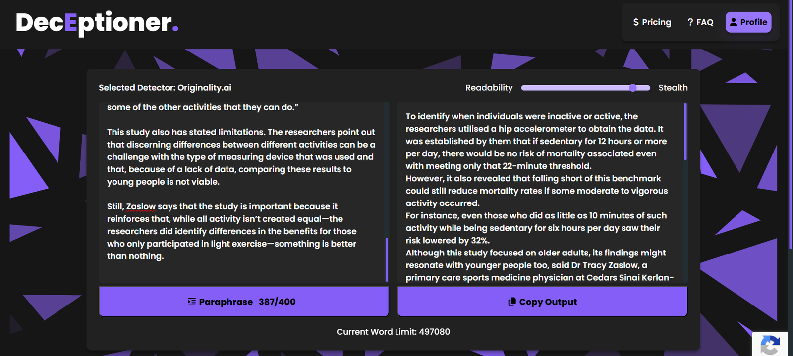 DecEptioner - Masquerades AI Text Like A Pro screenshot