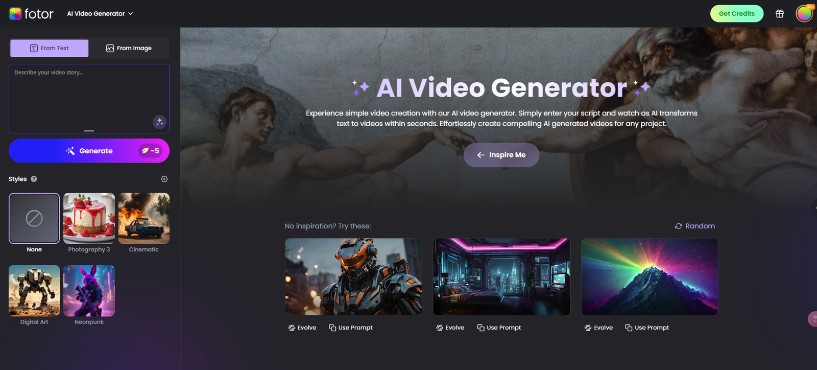 Fotor AI video generator screenshot