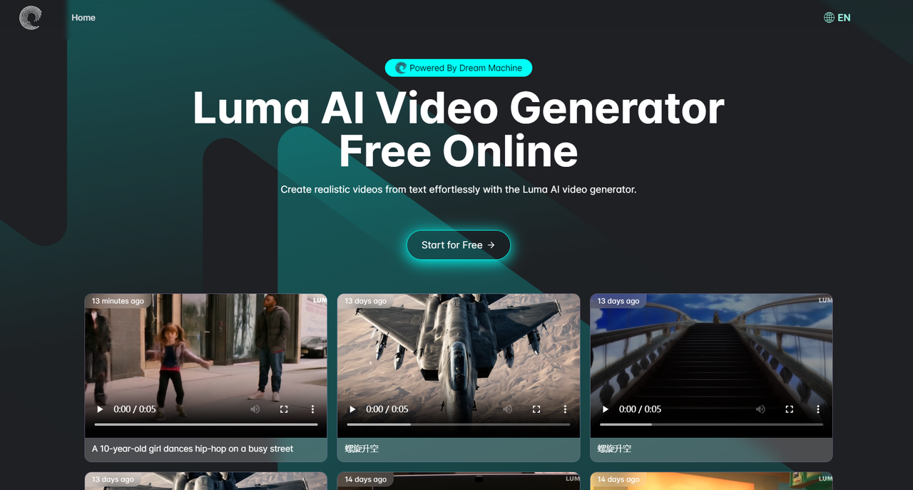 Luma AI Video Generator Free Online Powered By Dream Machine screenshot
