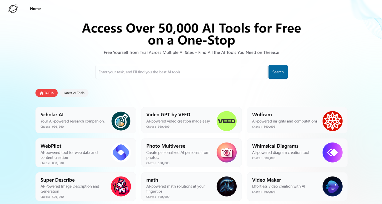 Theee.ai: Access Over 50,000 GPTs Tools Powered by GPT4o for Free screenshot
