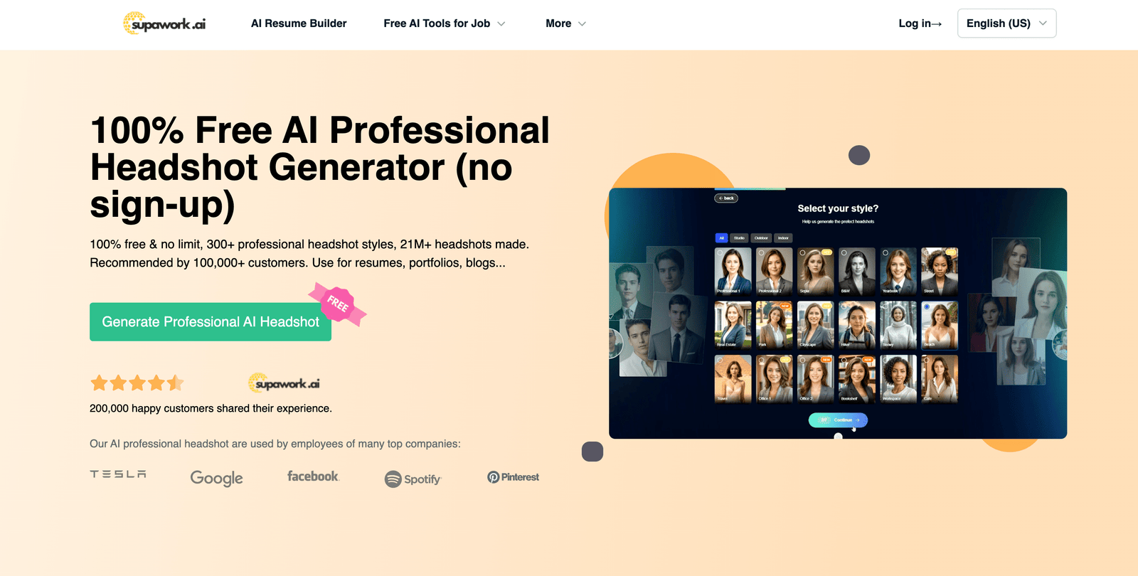 Free AI Headshot Generator | Supawork AI screenshot