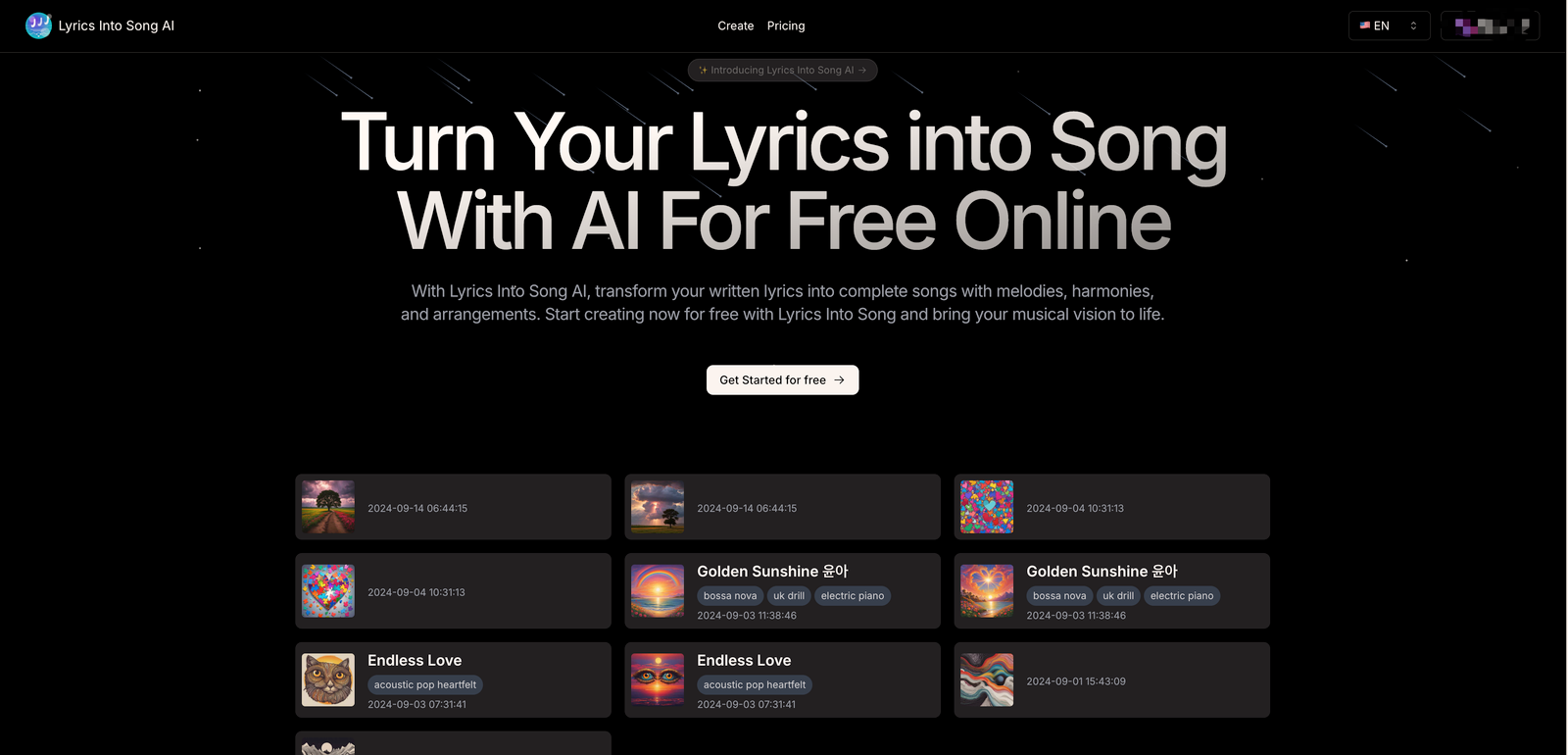 Lyrics Into Song AI screenshot