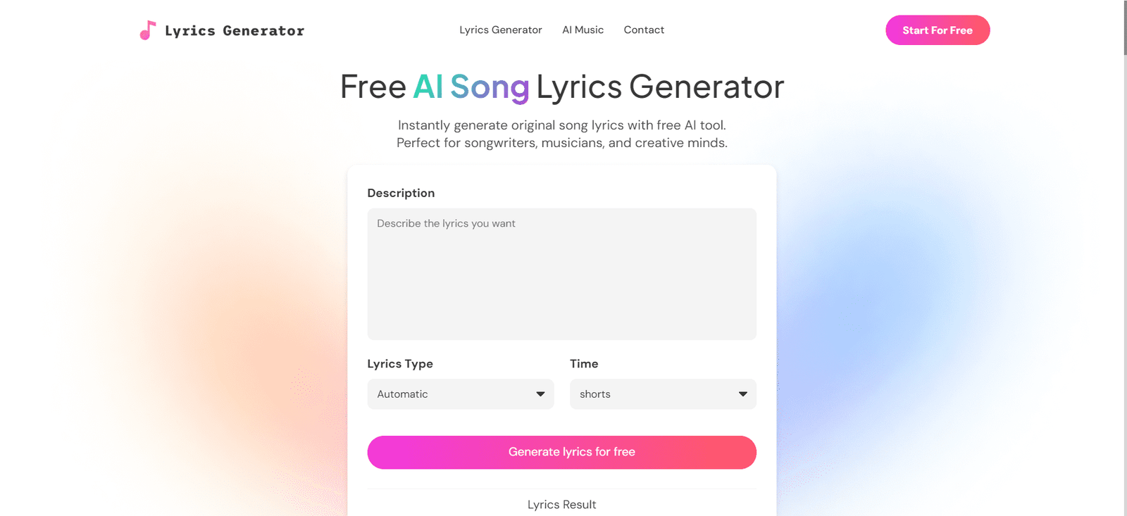AI Lyrics Generator screenshot