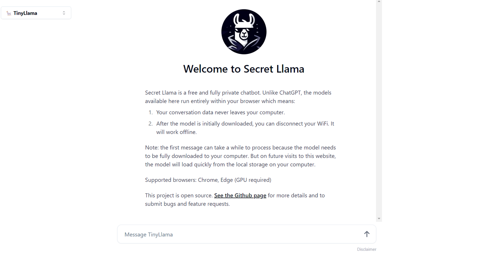 Secret Llama screenshot