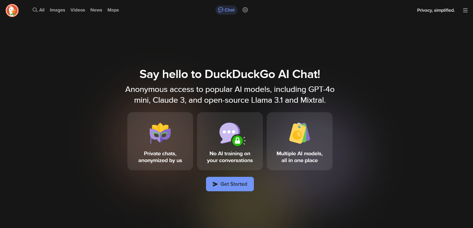 DuckDuckGo AI Chat screenshot