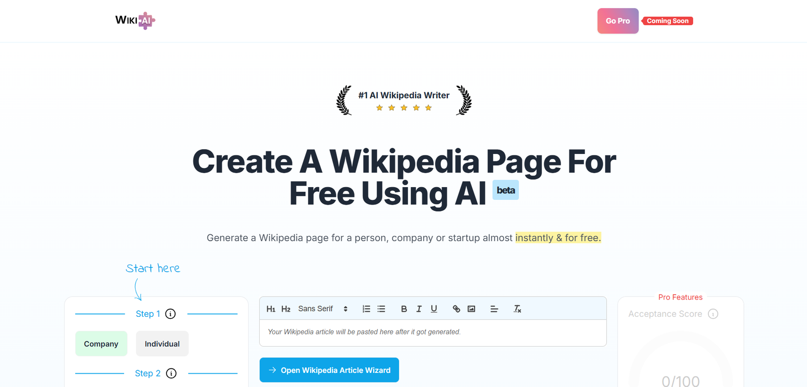 Wikipedia Article AI screenshot